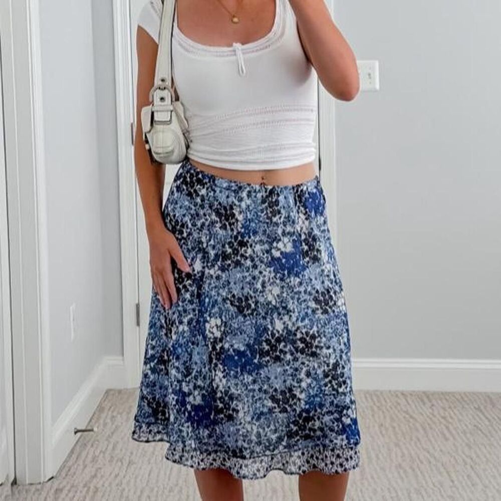 vintage blue floral low rise fairy ruffle skirt